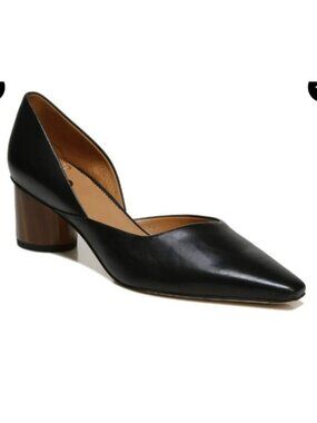 Sarto by Franco Sarto Black Leather D'Orsay Pumps Wood Block Heel US 6.5M